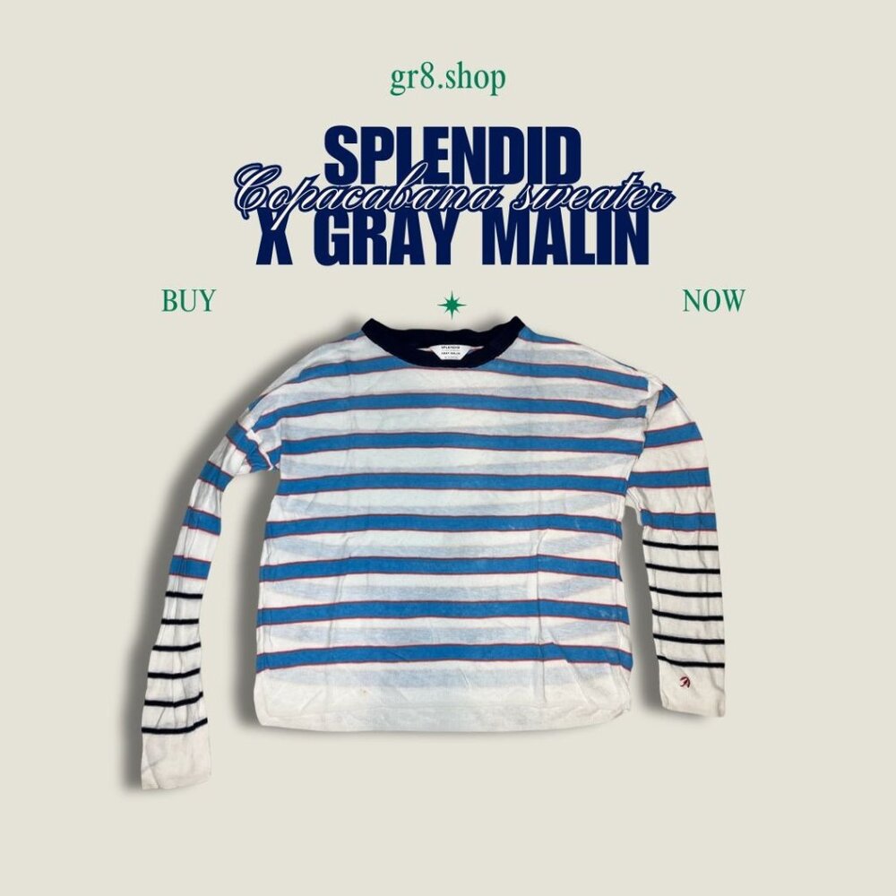 Splendid X Gray Malin Striped Long Sleeve Sweater XS Cotton Blend White Blue Red